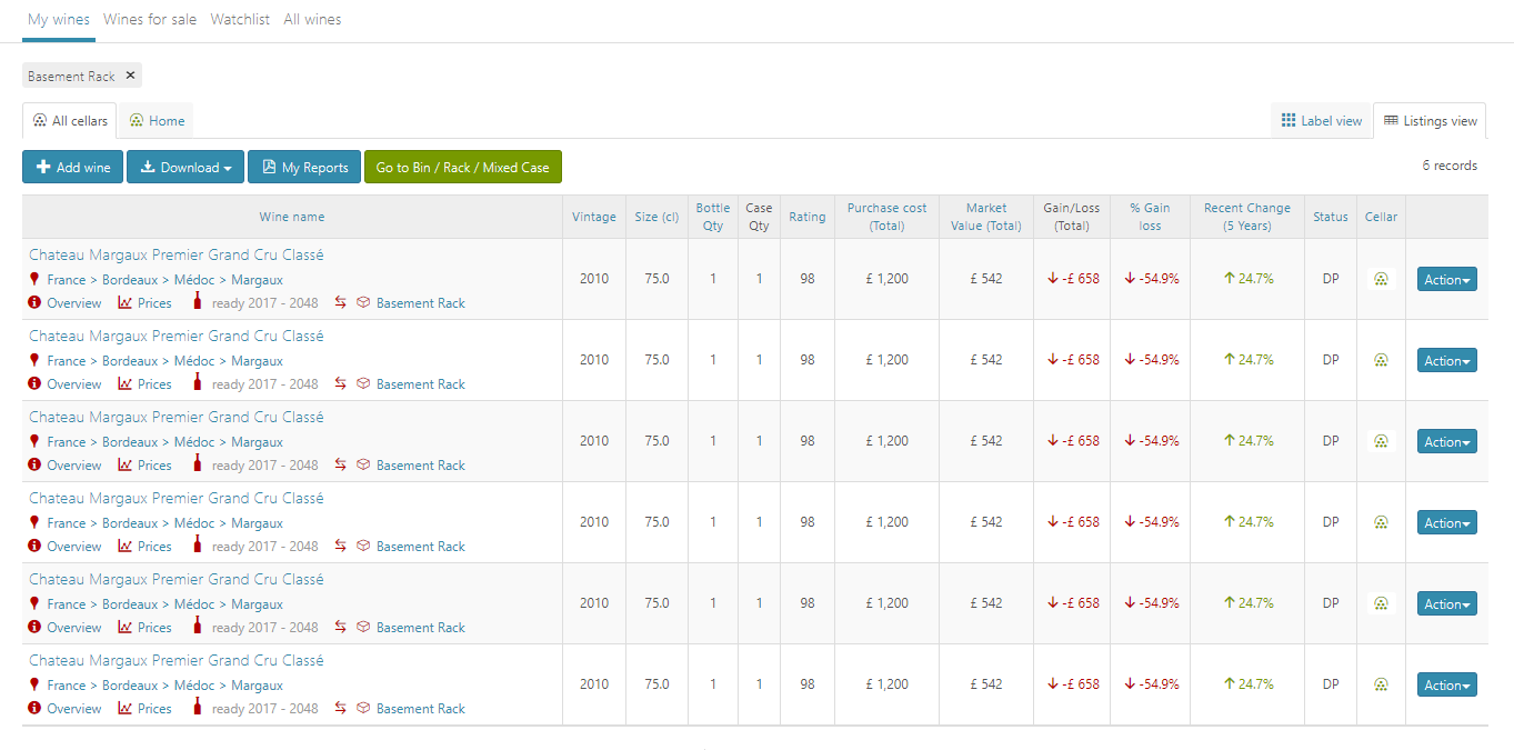 Wine Owners - home cellar pricing data